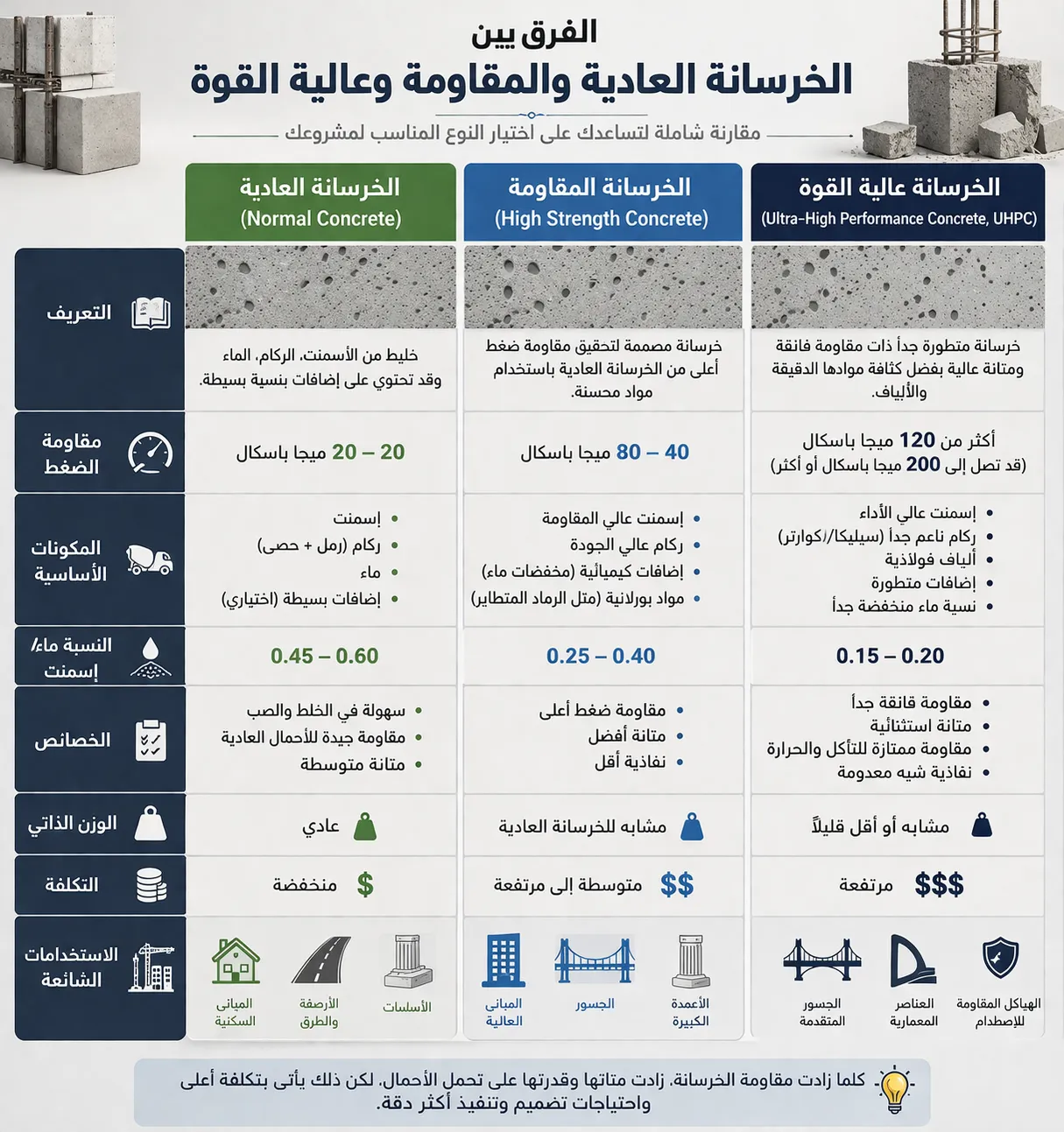 مقارنة أنواع الخرسانة الجاهزة